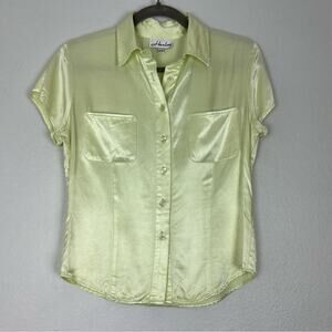 Vintage 90s y2k Harlow Silky Button Down Shirt Light Lime Green Small